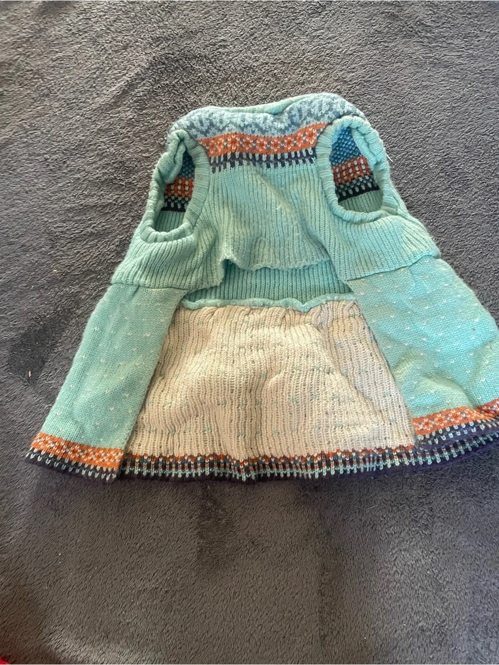 Mint Pom-Pom Knit Dog Dress with Fair Isle Trim